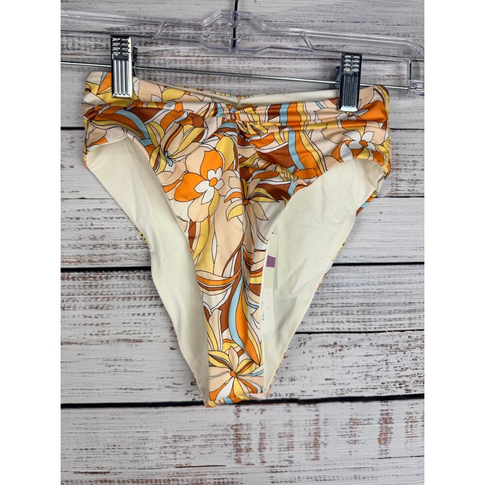 L Space Nancy Lee Swim Bottoms New XS Bitsy Cut Retro Floral Orange Vacation